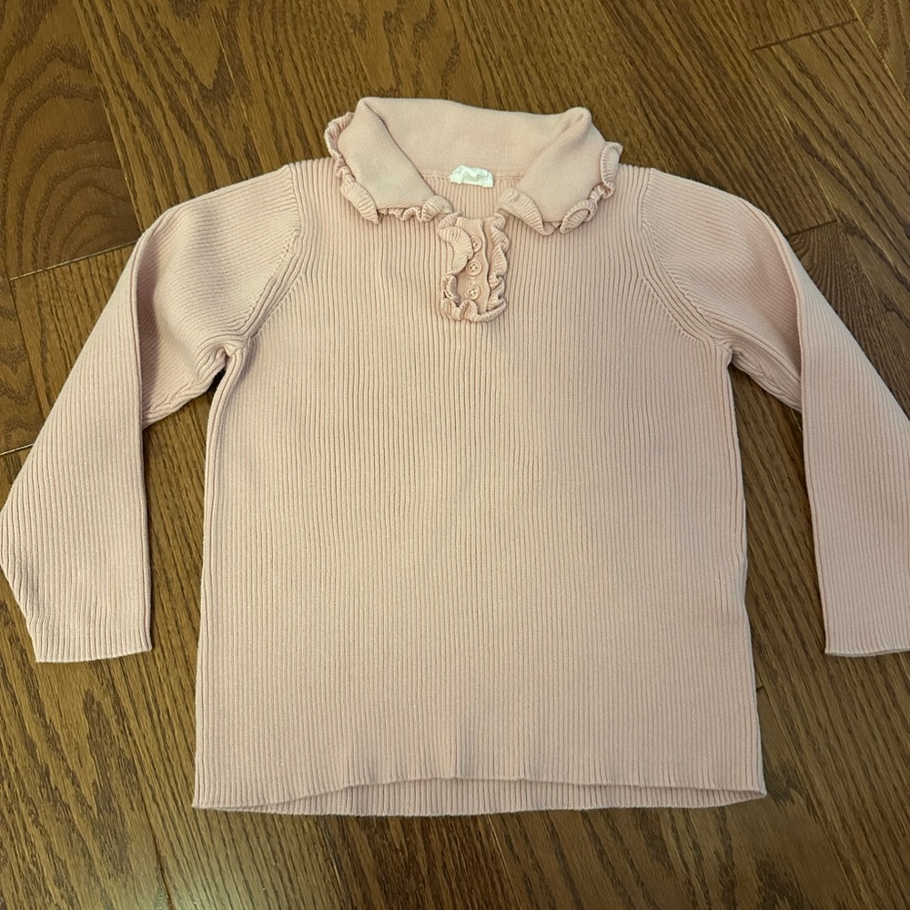 Jamie Kay Girls Ribbed Ruffle Collar Knit Top - Pale Pink